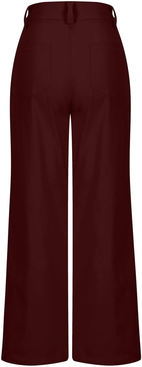 Xiaojmake Women Casual Twill Chino Pant Flare Slim Fit Boot Cut Stretch Dress Pant Bootcut Cotton Pull On Pants with Pockets